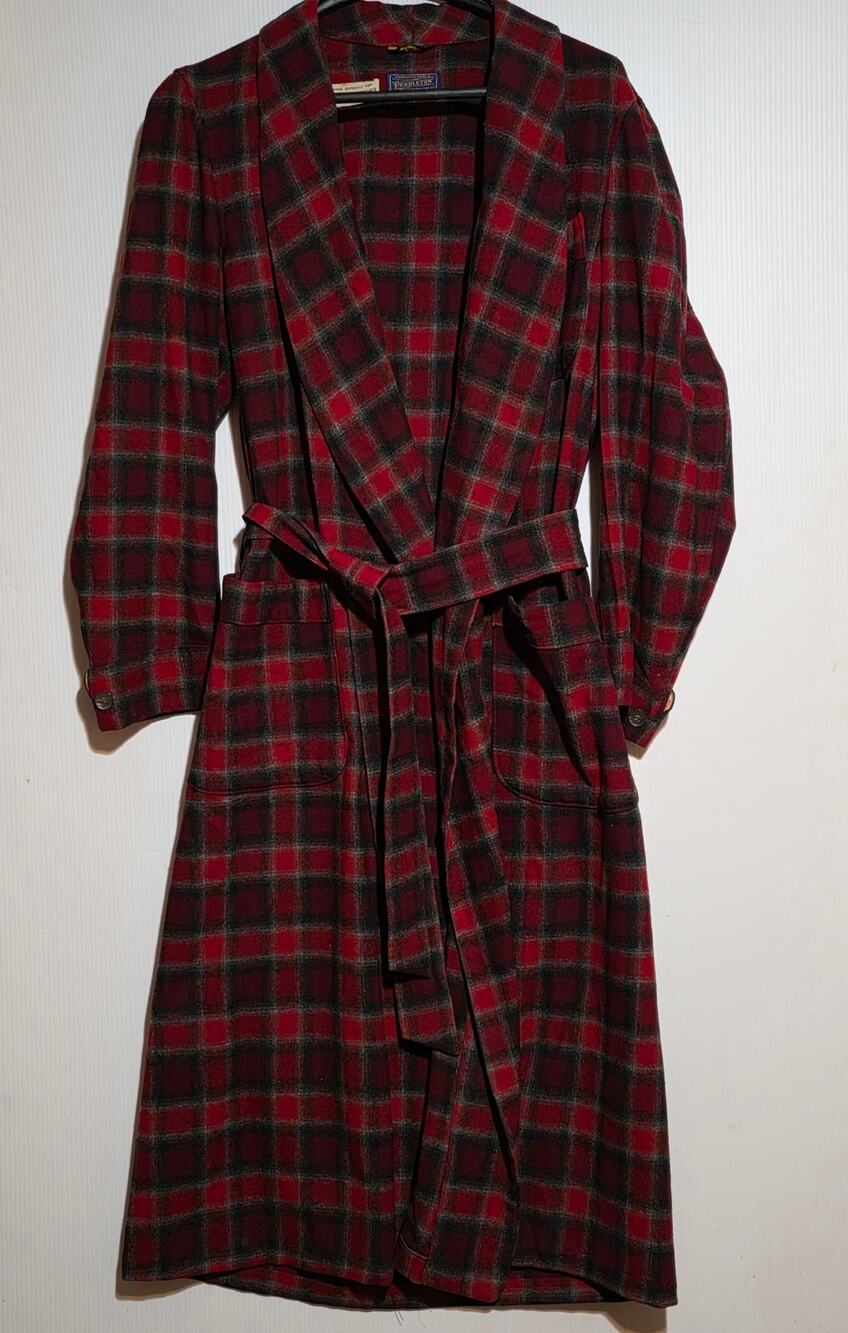 Vintage Pendleton Mens M Wool Robe Plaid Belted Loungewear Raleigh Haberdasher